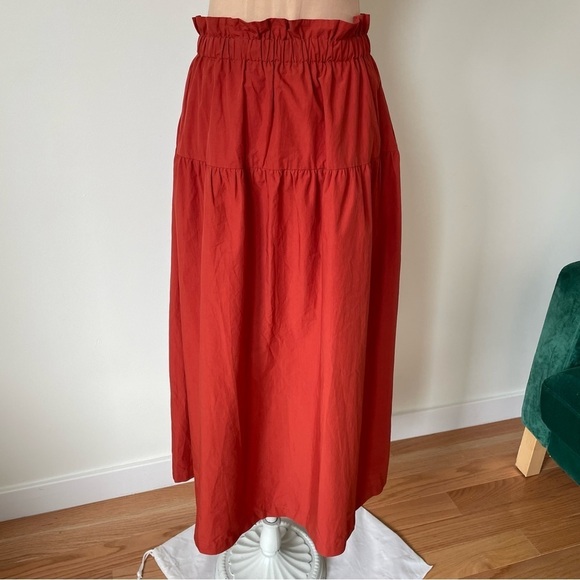ARAKS Cedar Orange Terracotta Red Cotton Ruffle Hem Ulya Long Midi Skirt NWT M - Picture 5 of 10